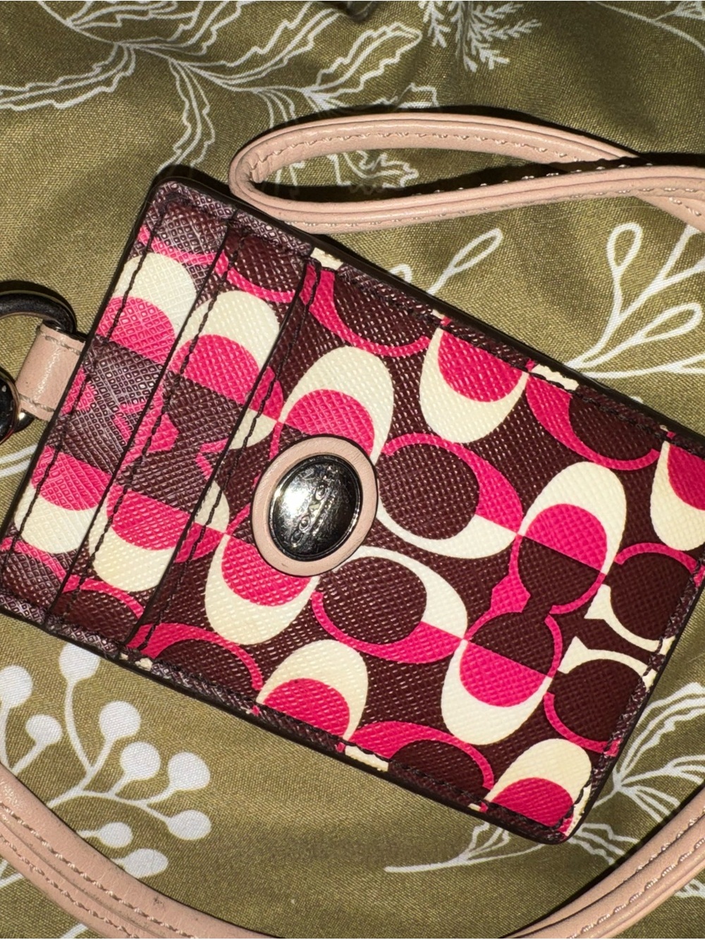 Coach Pink Signature Card Case Lanyard